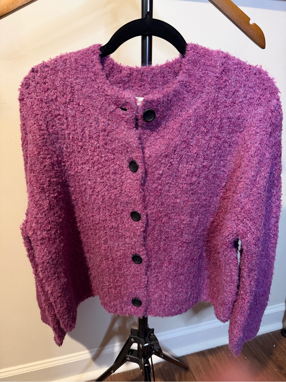 Zenana Outfitters Textured Teddy Jacket in Magenta